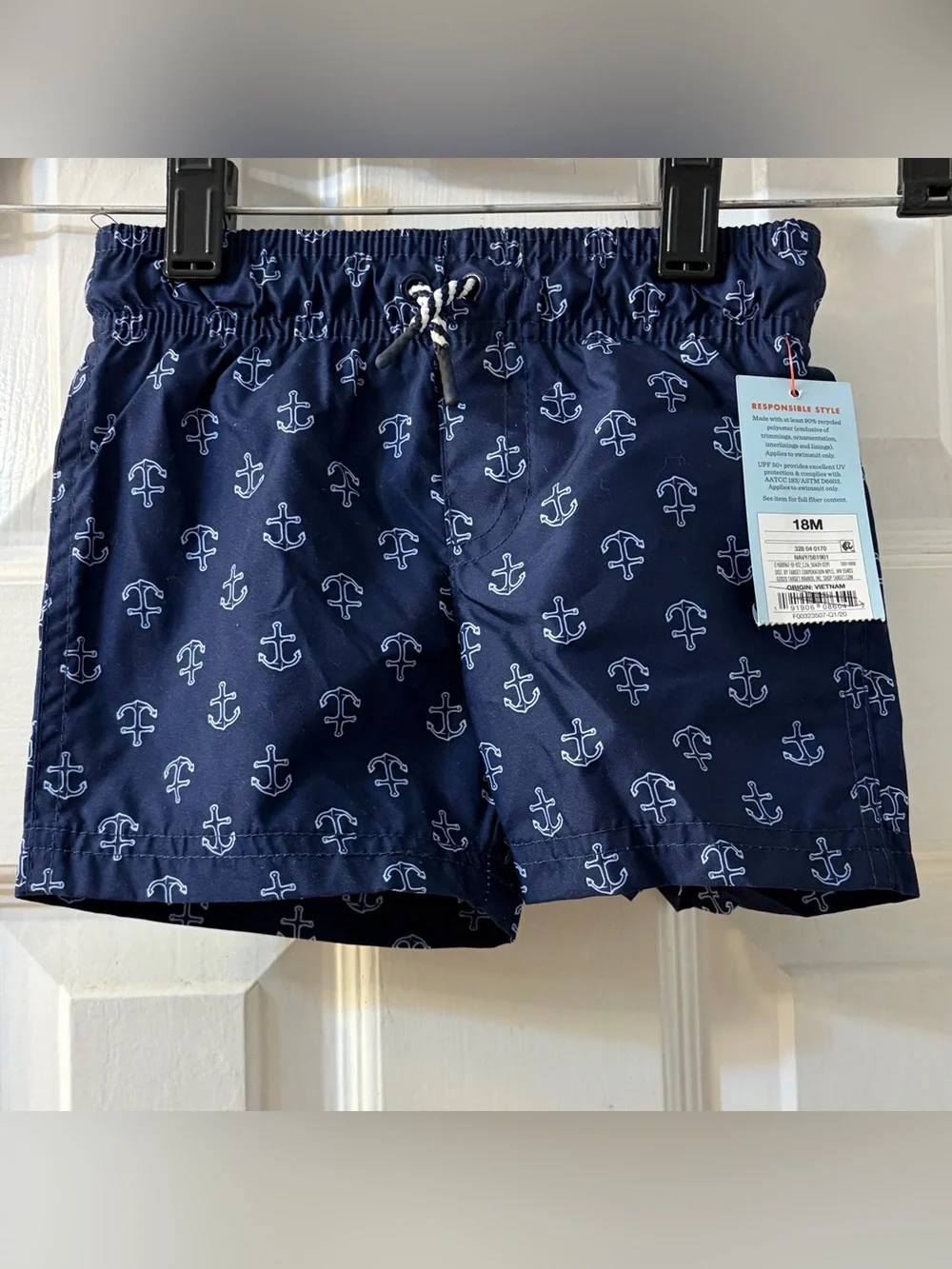 Cat & Jack Pristine Boy's Blue Swim Trunks All-Over Anchor Print Size 18 Months